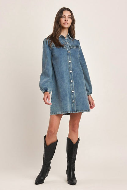 Denim puffy sleeve dress