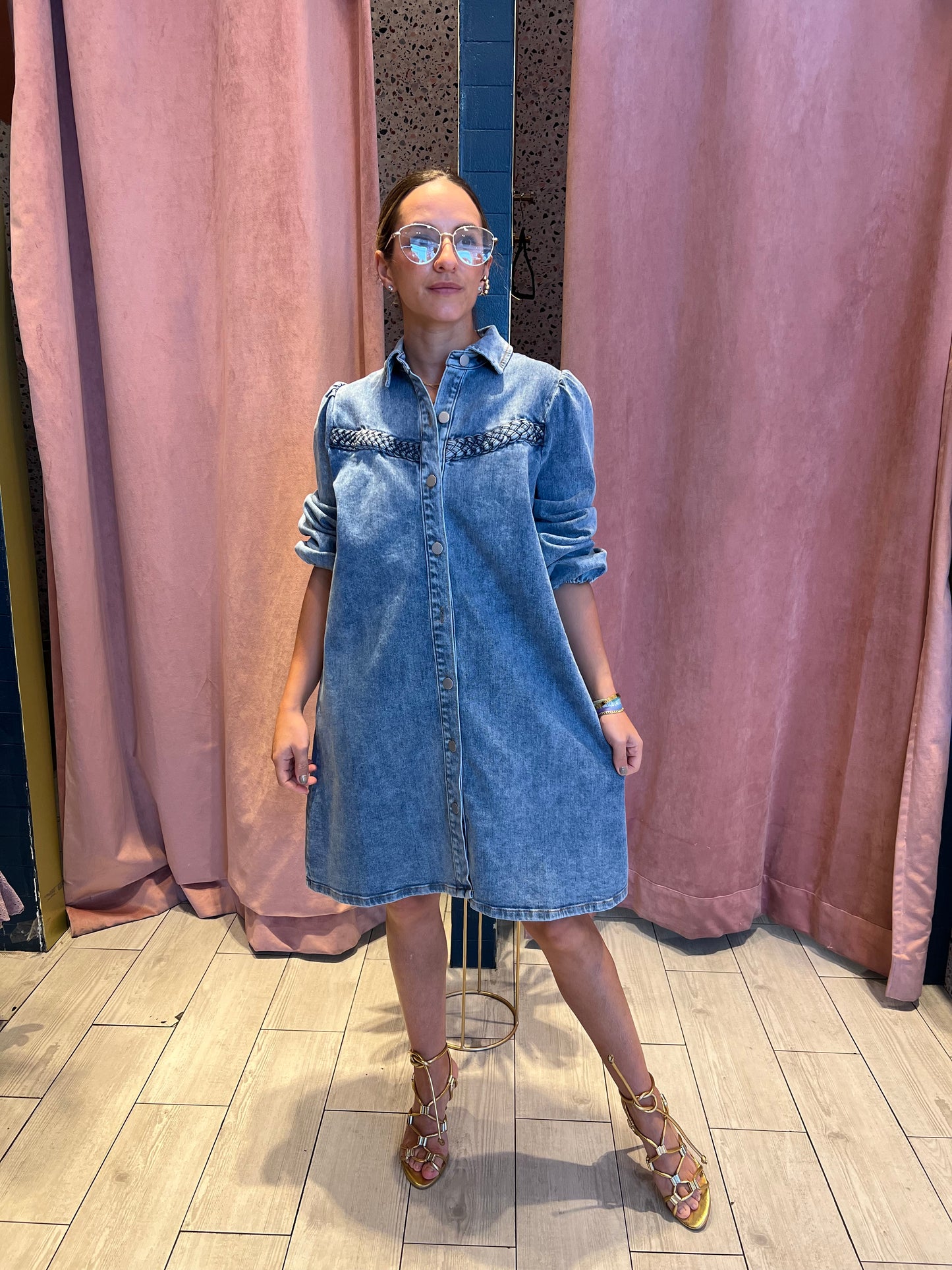 Denim puffy sleeve dress