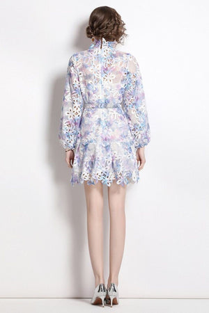 Eyelet tie dye ruffled dress