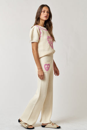 Knitted  & embroidery puffy sleeve top
