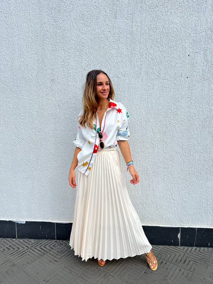 Pleated cream skirt