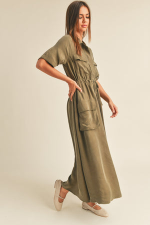 Olive cargo maxi dress