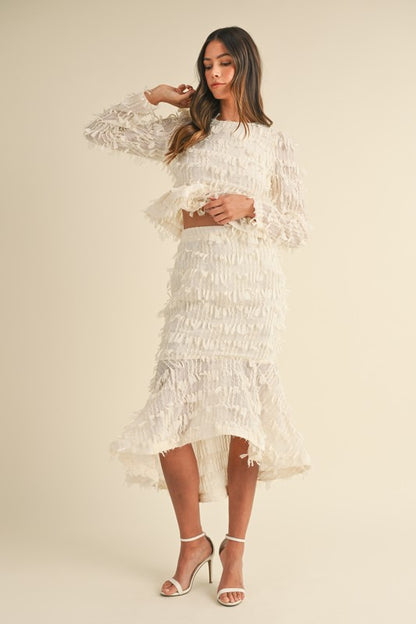 Fringed cream skirt set 20 sept