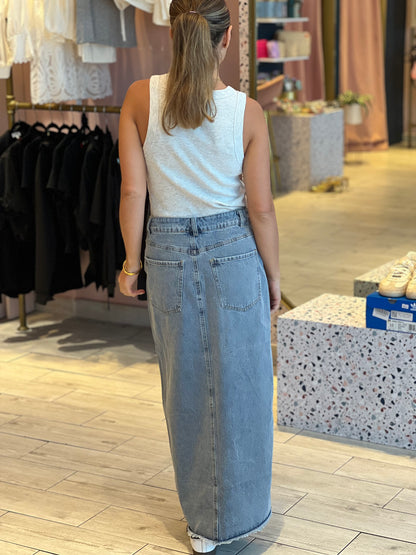 Denim color block skirt