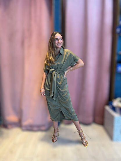 Olive tie in front Silky dress