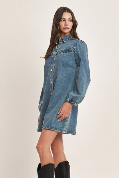 Denim puffy sleeve dress