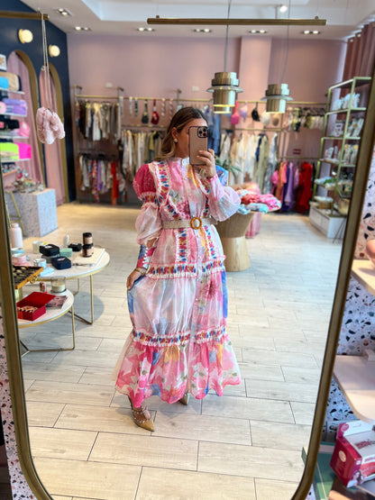 Tie dye maxi belted dress