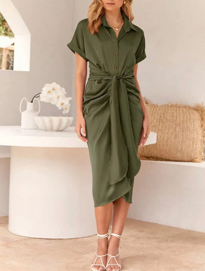 Olive tie in front Silky dress