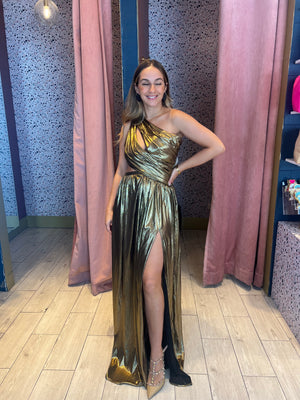 Gold  metalic cut out dress