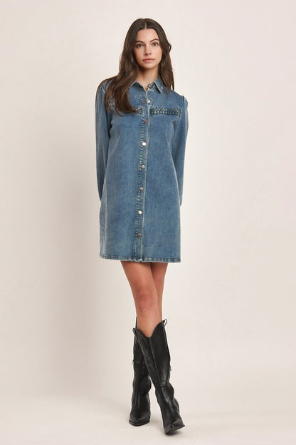 Denim puffy sleeve dress