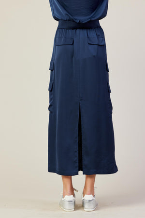 Navy silky skirt set