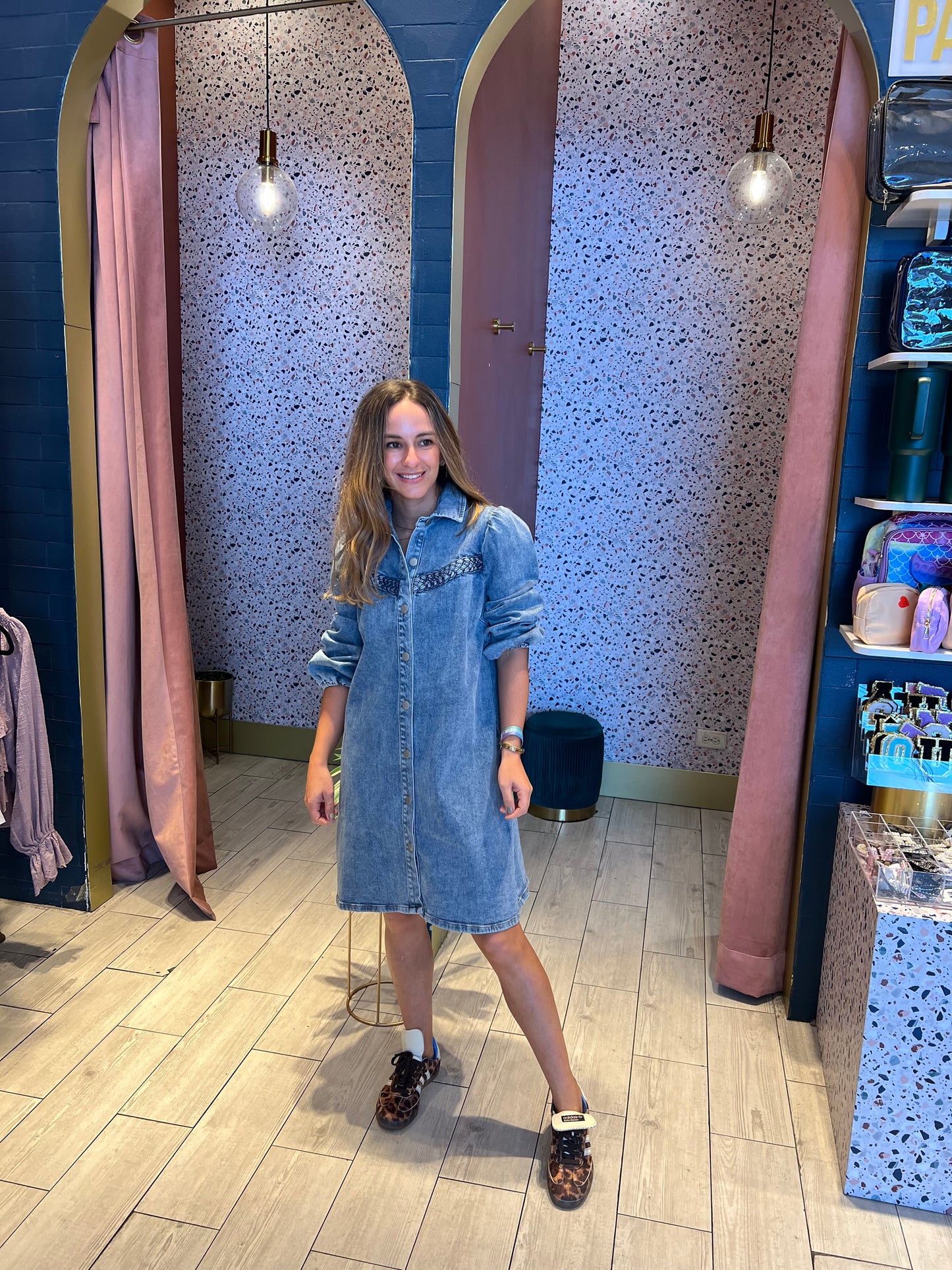 Denim puffy sleeve dress