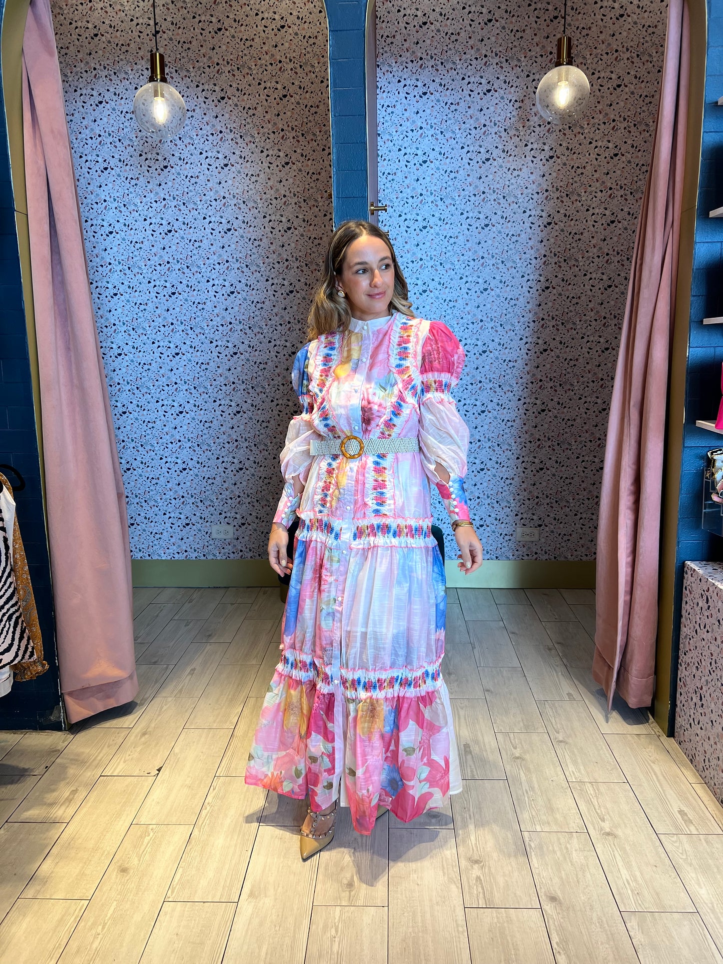 Tie dye maxi belted dress