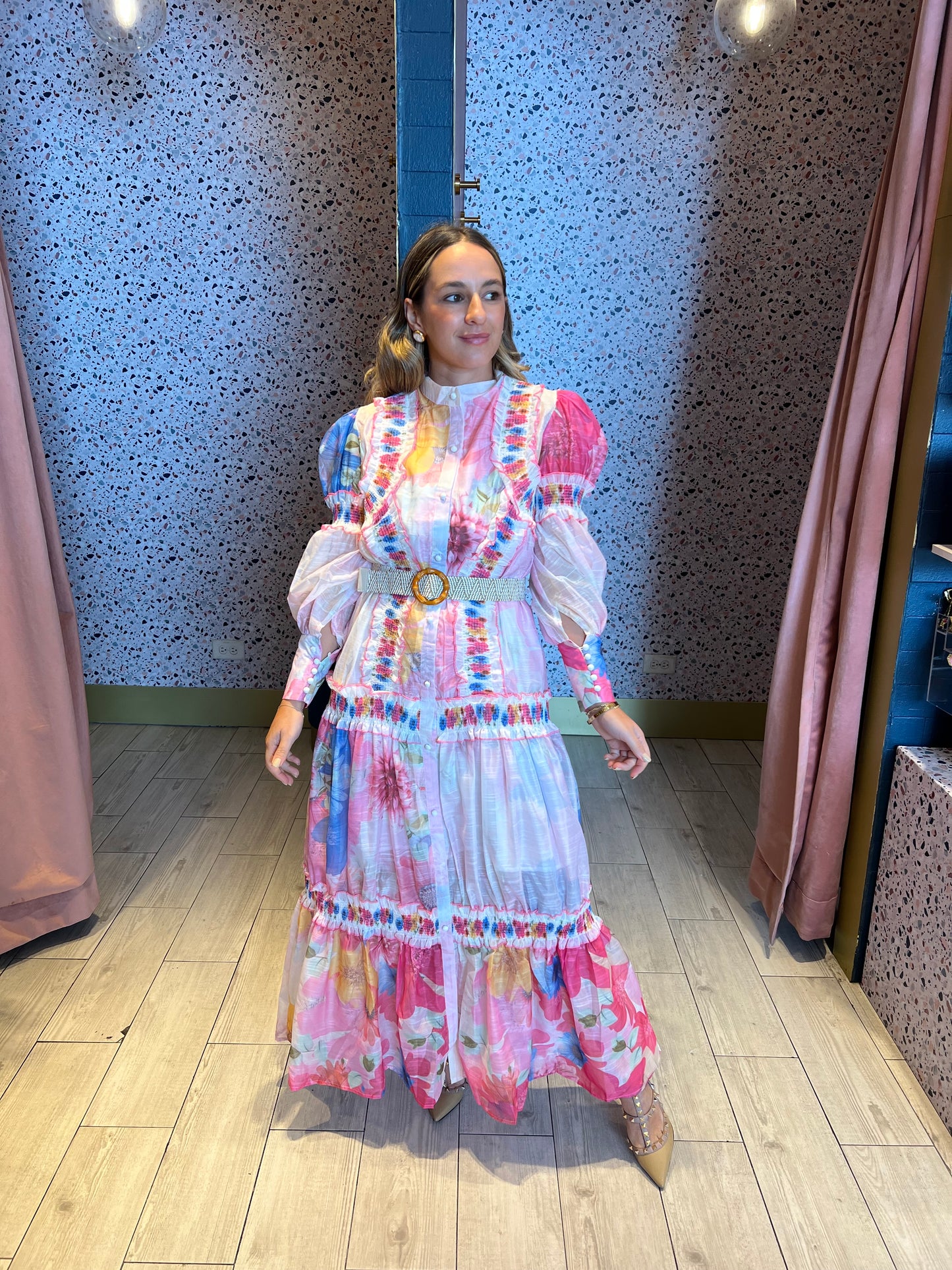 Tie dye maxi belted dress