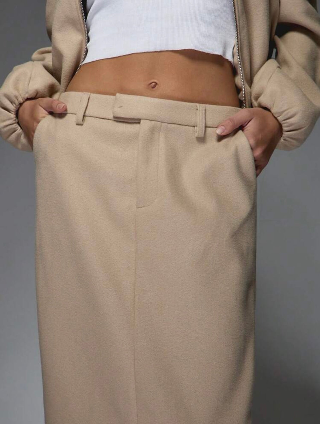 Nude Skirt & Bomber Jacket Set