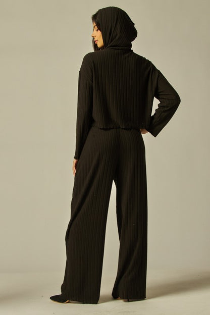 Black ribbed hoddie loungewear set 10 marzo