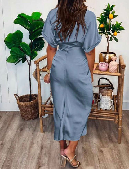 Slate tie in front Silky dress