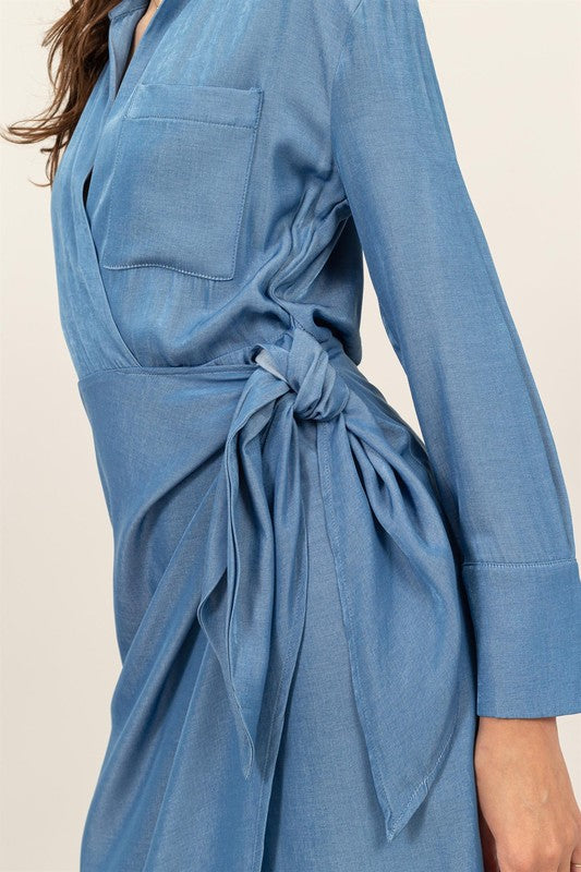 Denim wrap midi dress