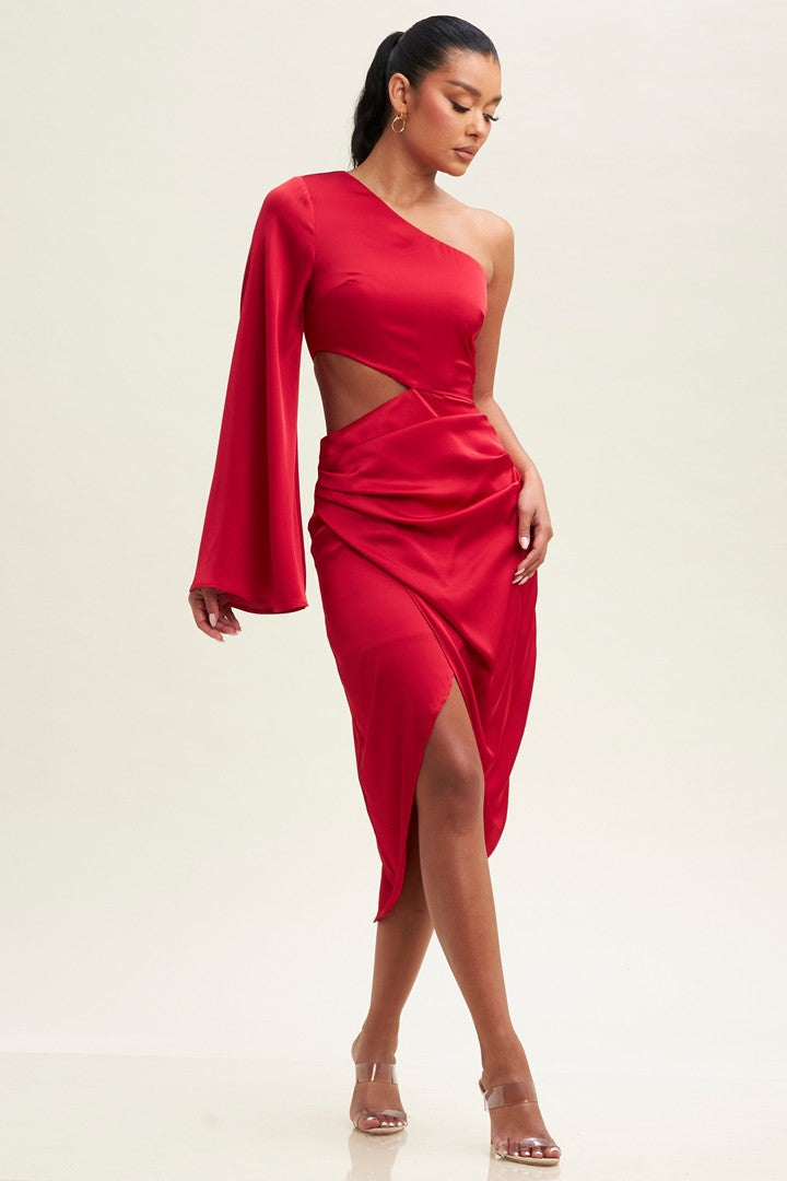 Red cut out one shoulder dress