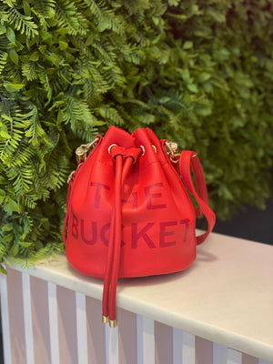 red bucket bag