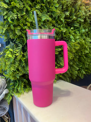 Hot pink  aesthetic tumbler & straw set
