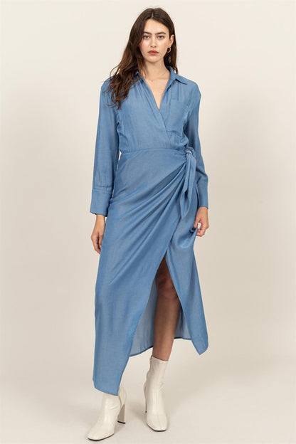 Denim wrap midi dress