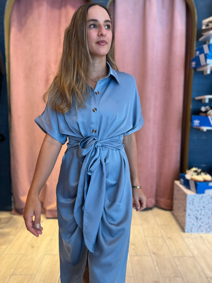 Slate tie in front Silky dress