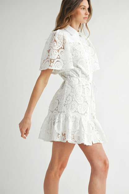 White eyelet ruffled dress