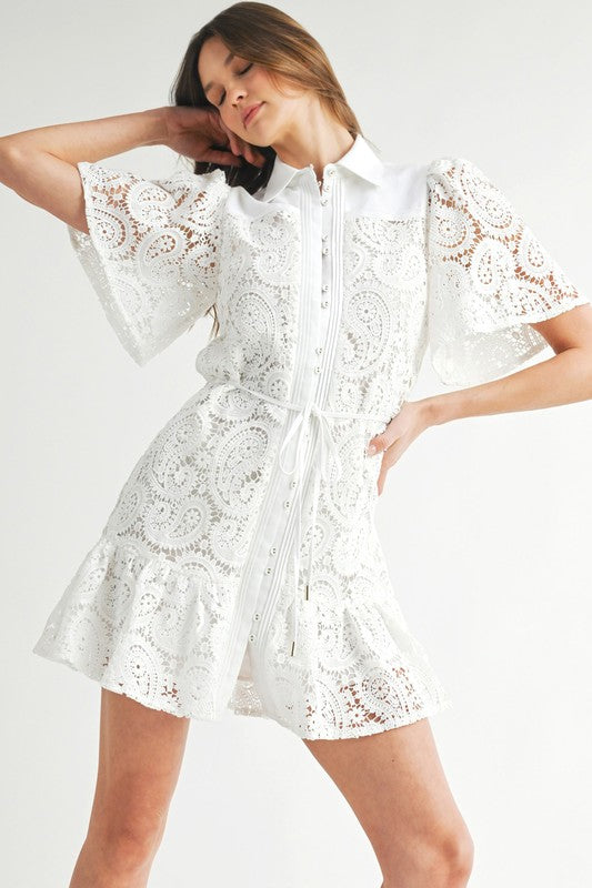 White eyelet ruffled dress