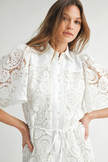 White eyelet ruffled dress