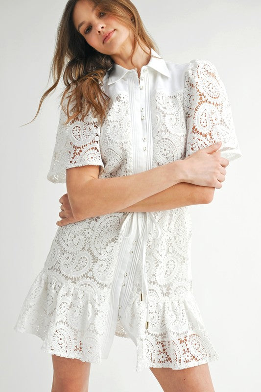 White eyelet ruffled dress