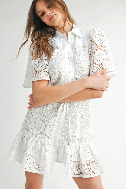 White eyelet ruffled dress