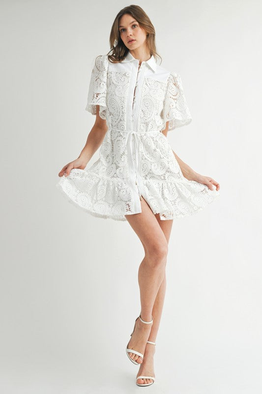 White eyelet ruffled dress