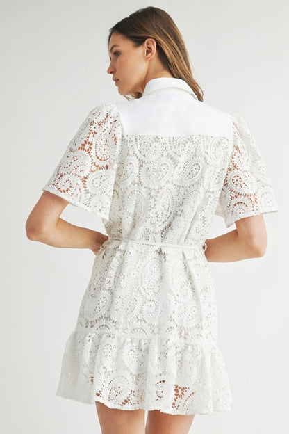 White eyelet ruffled dress