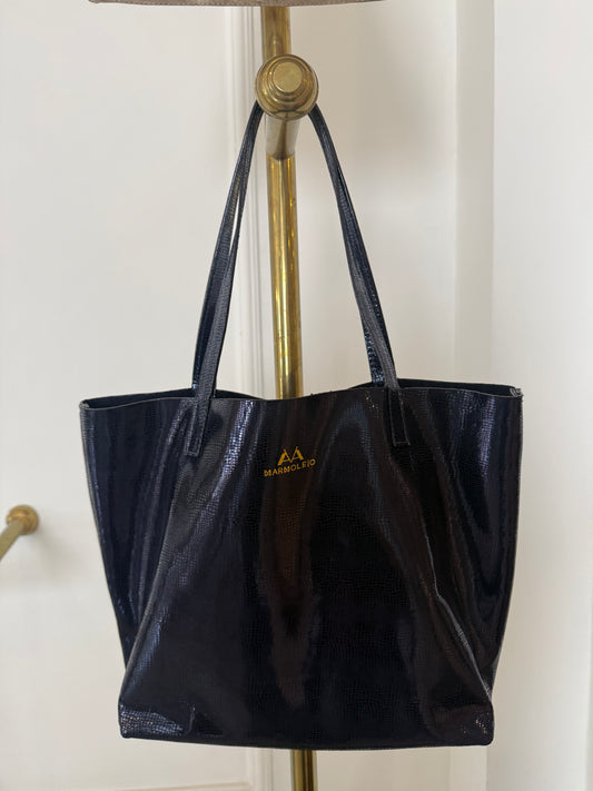 Navy 100% Leather Small tote Bag