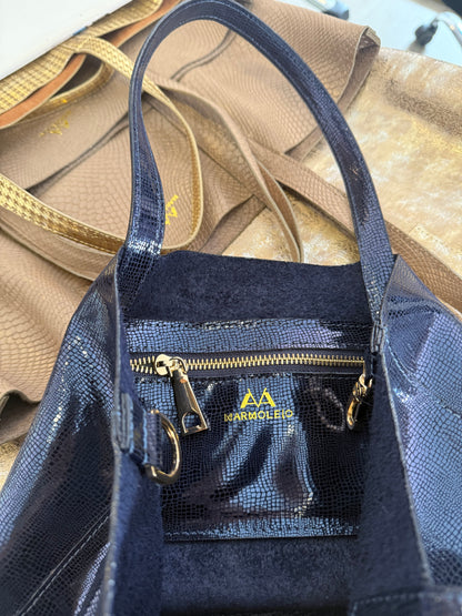 Navy 100% Leather Small tote Bag