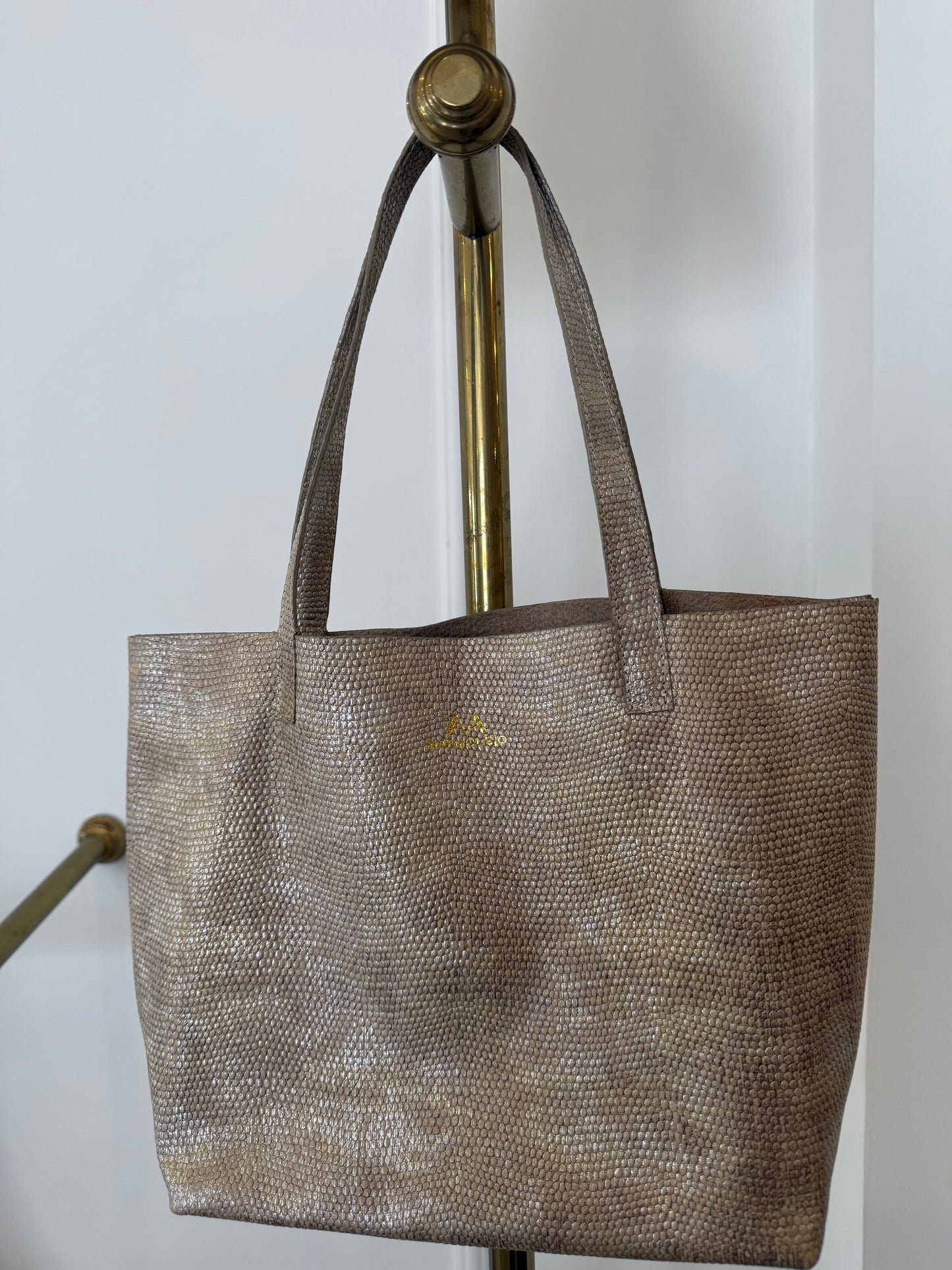 Taupe snake 100% Leather Small tote Bag