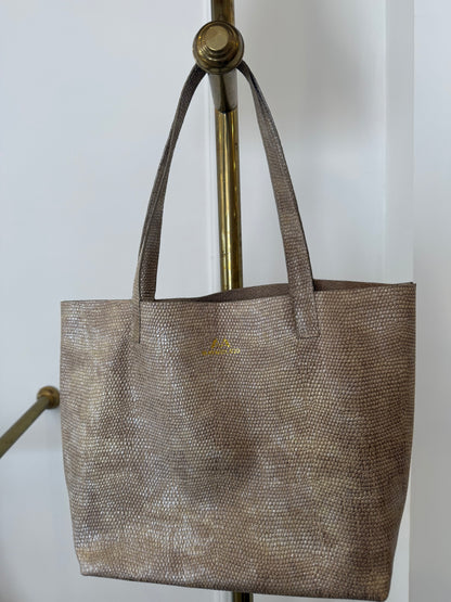 Taupe snake 100% Leather Small tote Bag