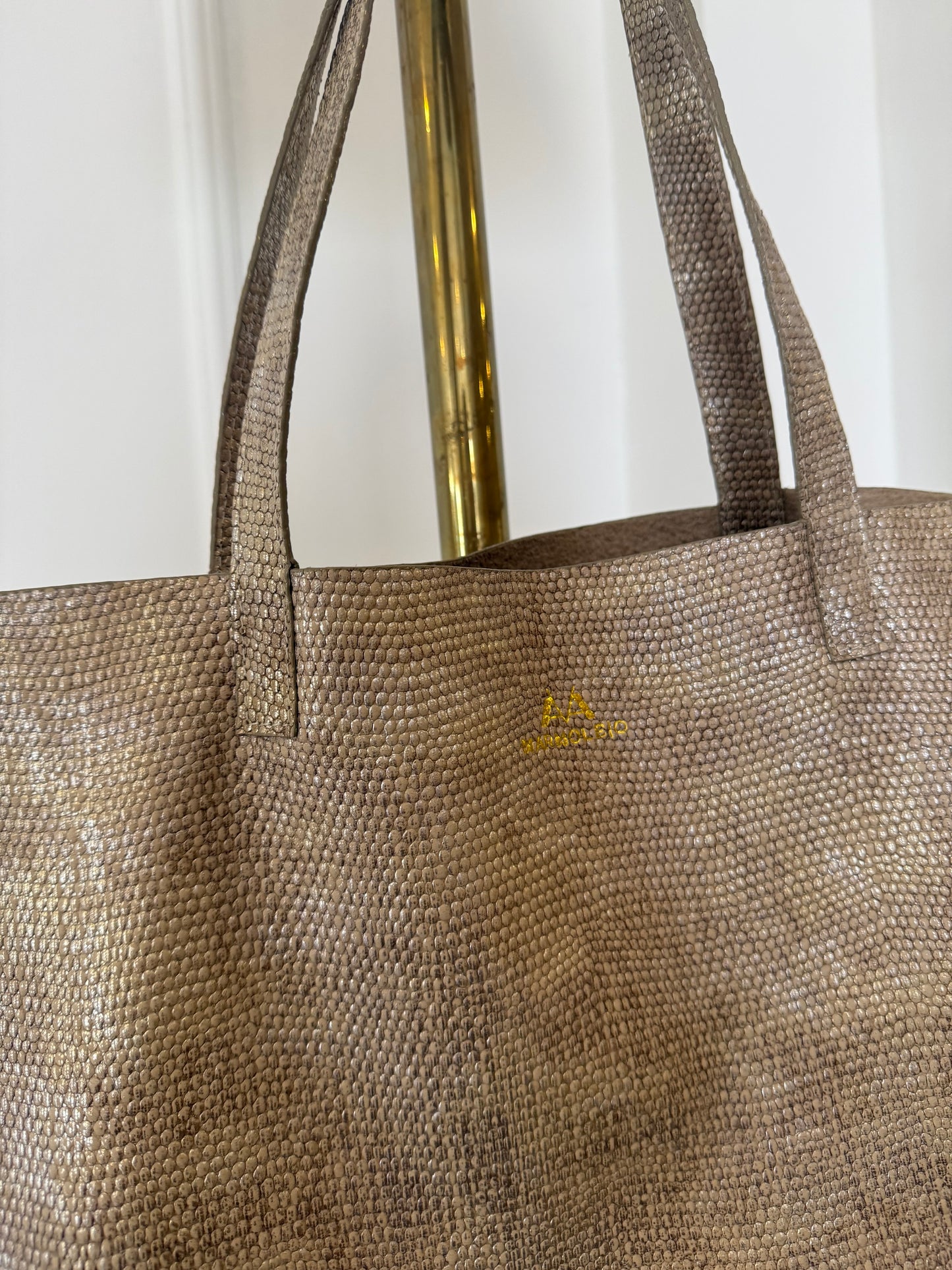 Taupe snake 100% Leather Small tote Bag