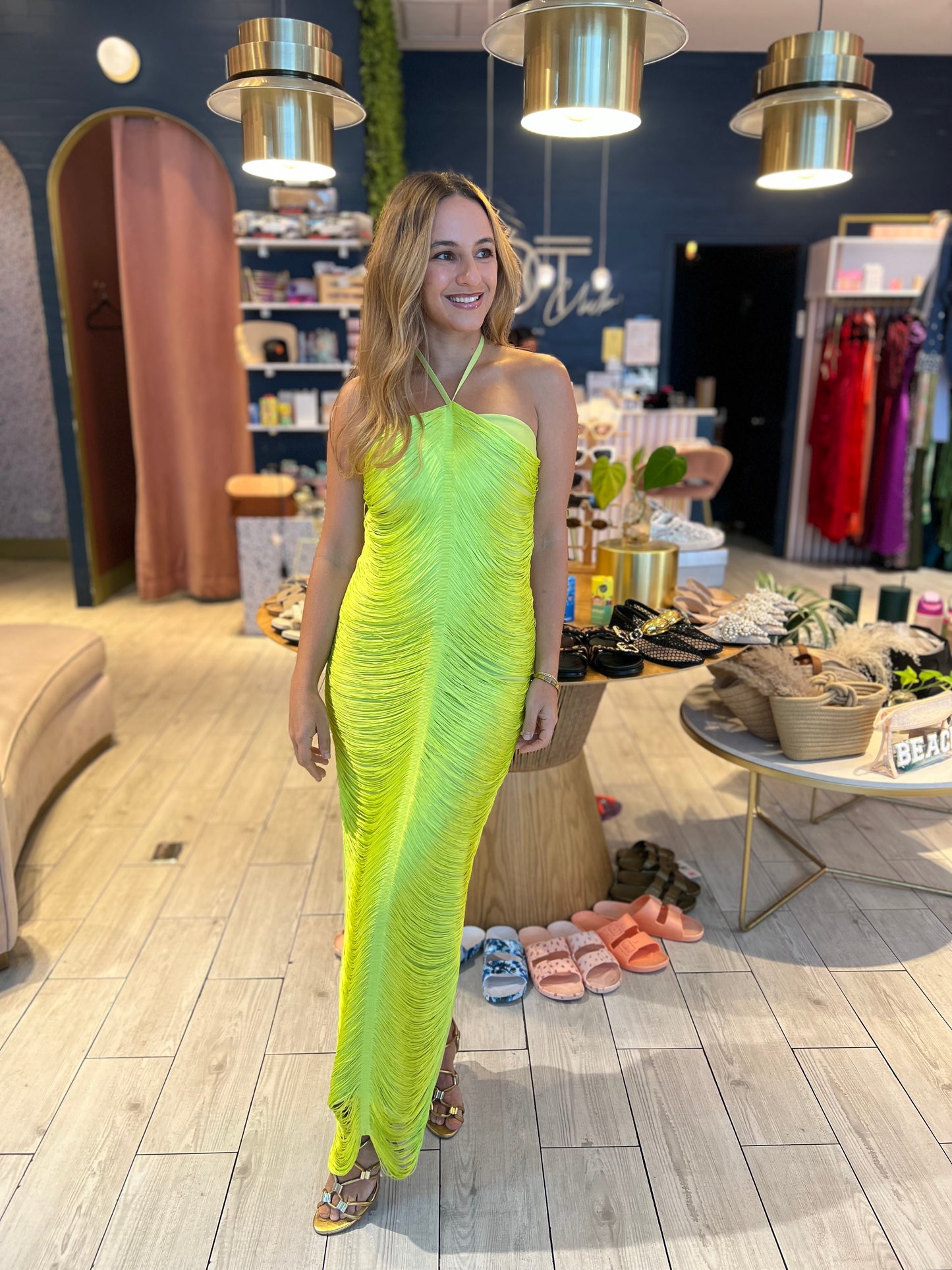 Lime Fringed Gia Dress