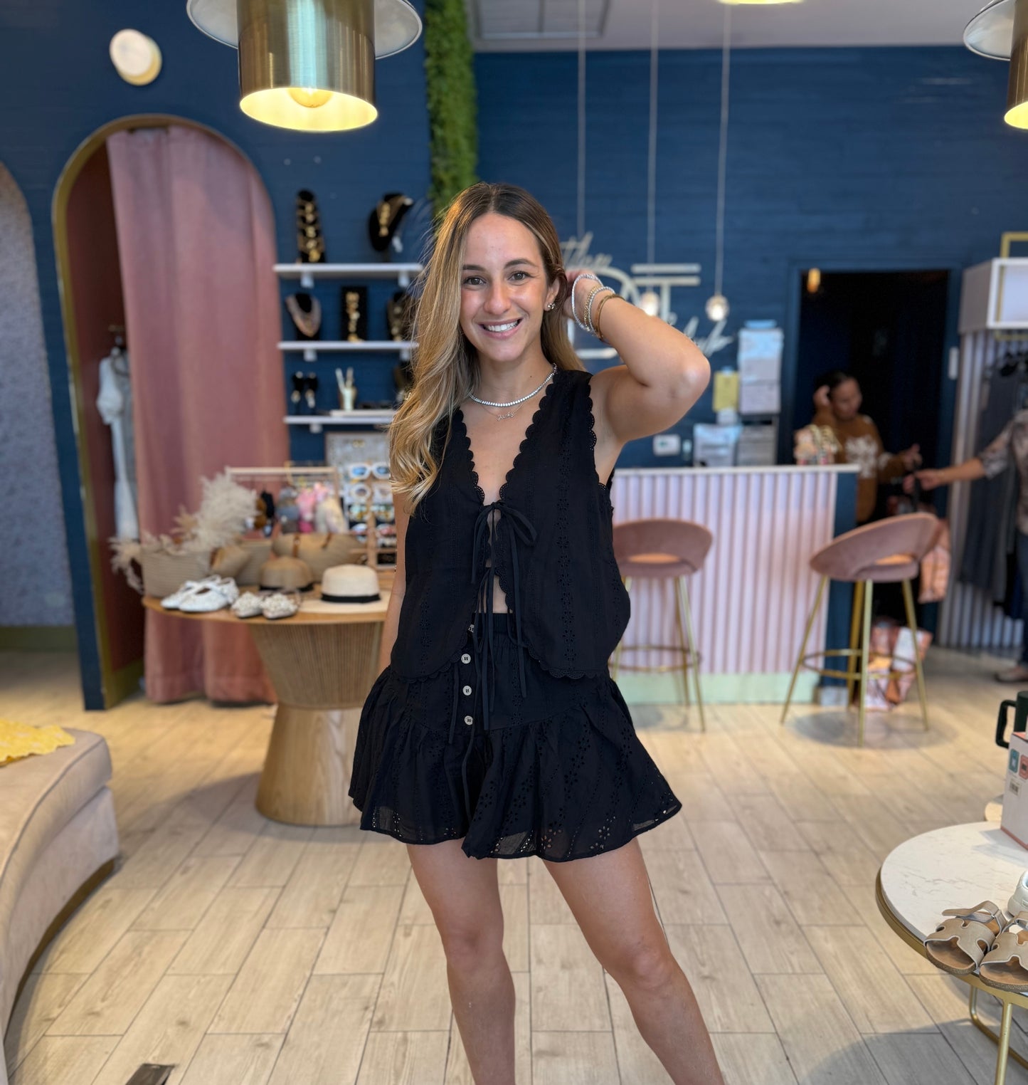 Black eyelet skort & top set