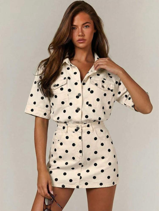Polka dots denim dress