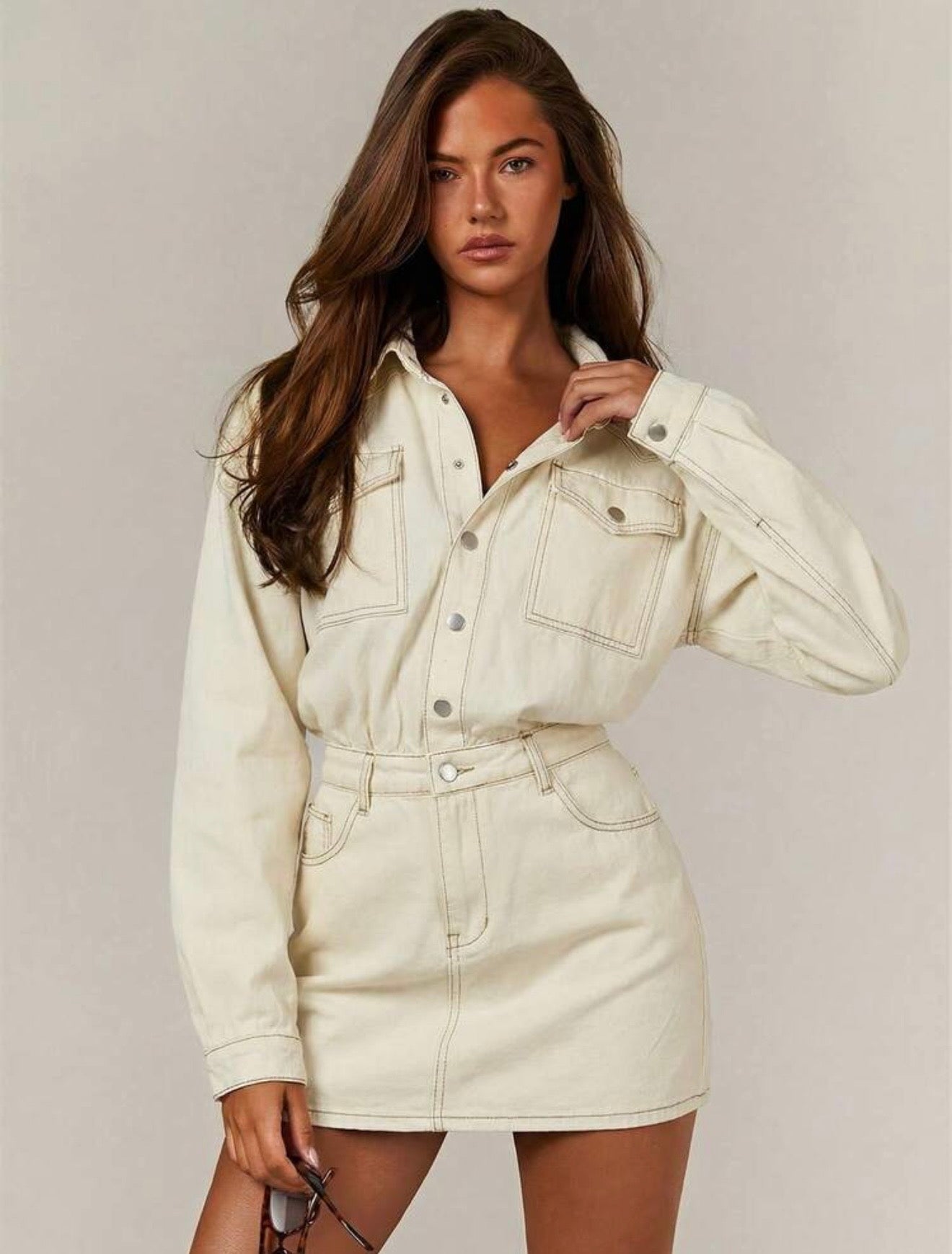 White denim stiched Dress