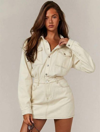 White denim stiched Dress