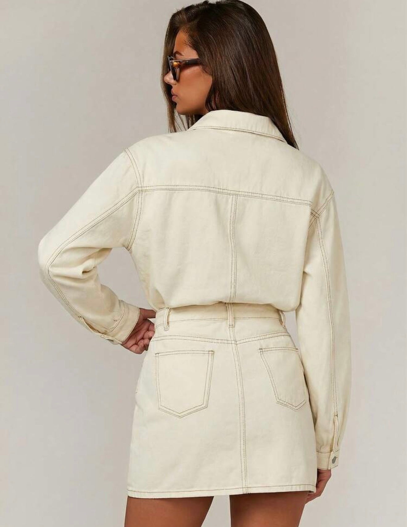 White denim stiched Dress