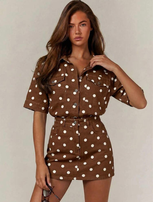 Brown denim polka dots dress