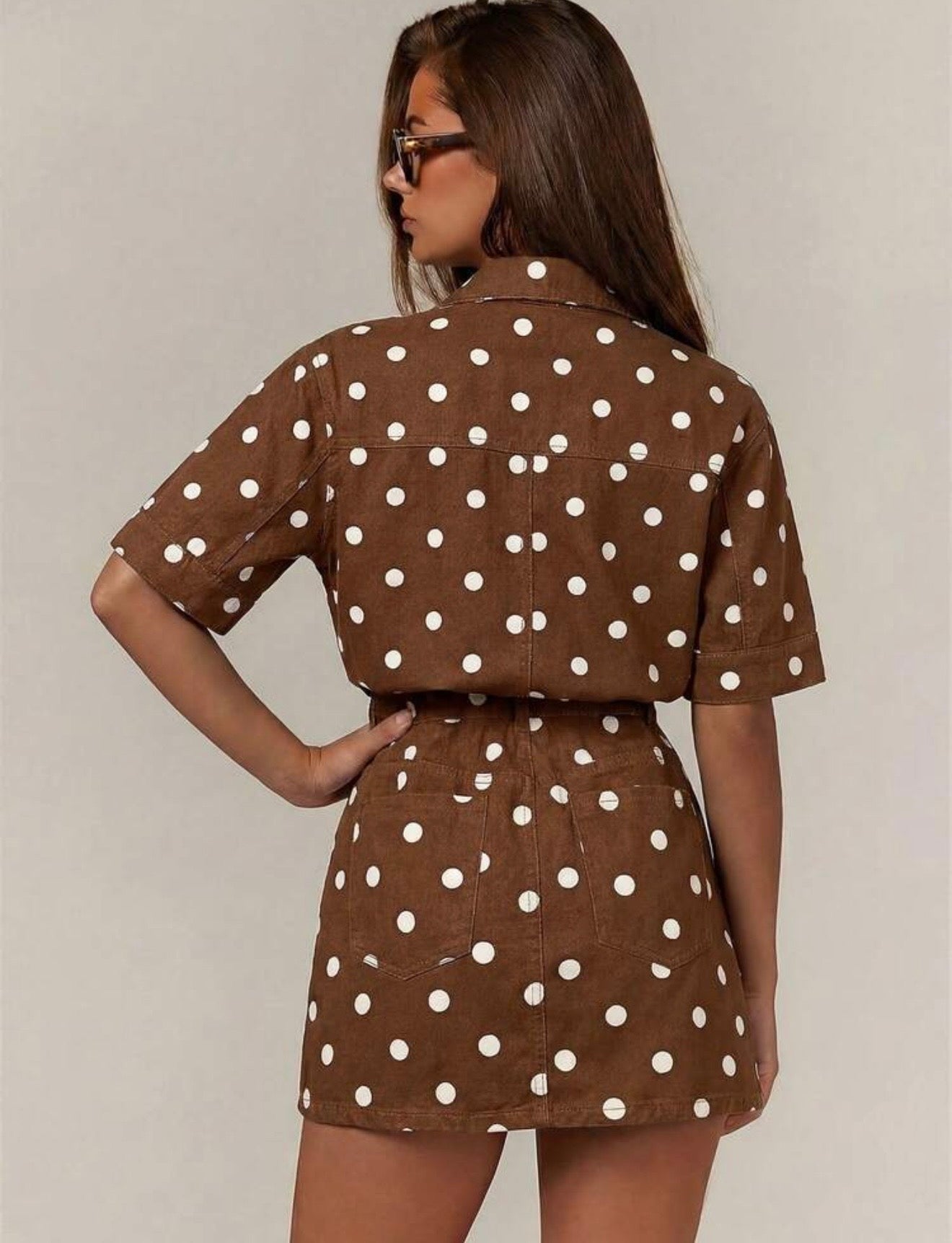 Brown denim polka dots dress