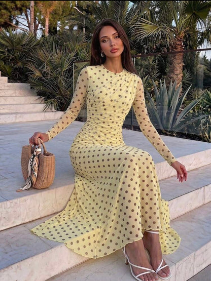 Butter yellow polka dots dress
