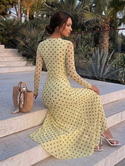 Butter yellow polka dots dress