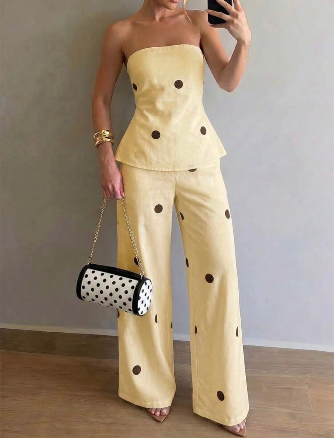 Butter yellow polka dots pants set